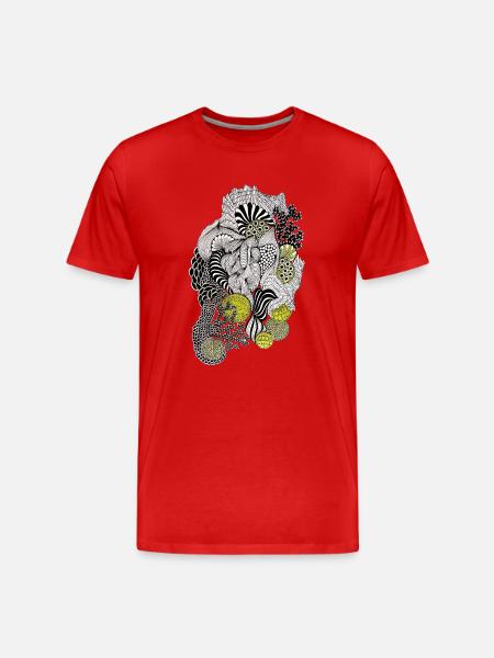 Organic Pattern Flower Yellow Black - Men's Premium Organic T-Shirt - red