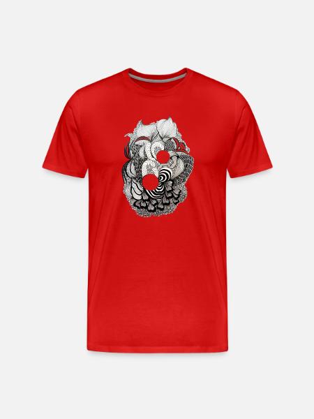 Black and White Flower Ring Pattern - Men's Premium Organic T-Shirt - red