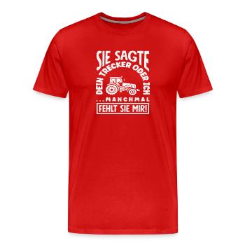 Tractor driver I miss her funny farm - Men's Premium Organic T-Shirt - red - Front - Damien (186cm)