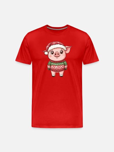 Pig Christmas Xmas - Men's Premium Organic T-Shirt - red
