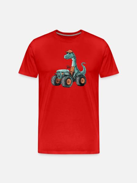 Dinosaur Brontosaurus Tractor Farmer - Men's Premium Organic T-Shirt - red