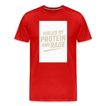 Fueled by Protein and Rage  - Männer Premium Bio T-Shirt - Rot - Vorne - Damien (186cm)