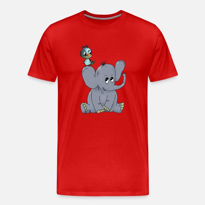 Elefant_mit_Vogel - Männer Premium Bio T-Shirt - Rot