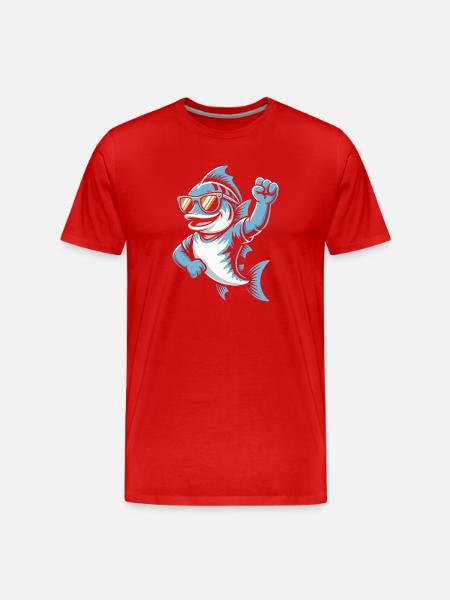 Blue shark with sunglasses - Men's Premium Organic T-Shirt - red