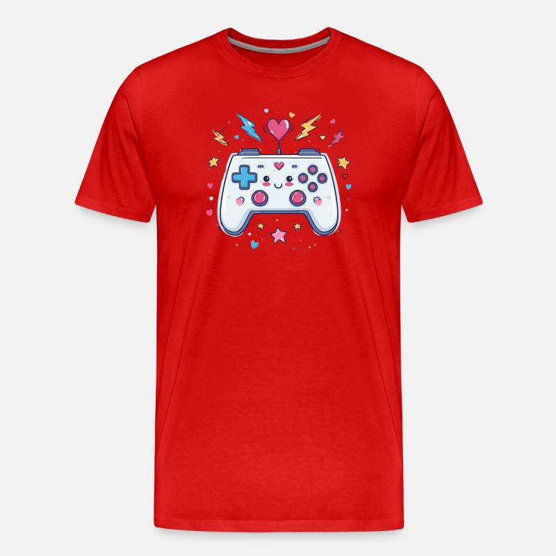Heart Controller Doodle Pixel Pop - Men's Premium Organic T-Shirt - red