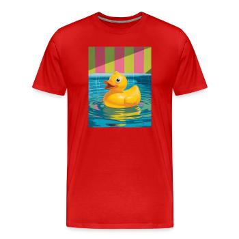 Kunterbunte Gummi-Ente im Pool - Männer Premium Bio T-Shirt - Rot - Vorne - Damien (186cm)
