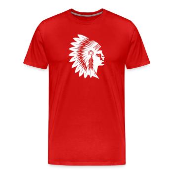 Stolzer Krieger Gesicht mit prächtigem Kopfschmuck - Männer Premium Bio T-Shirt - Rot - Vorne - Damien (186cm)