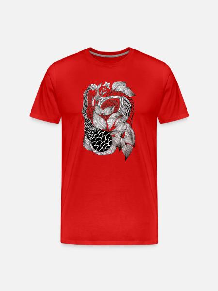 Black and White Leaf Snake Pattern - Men's Premium Organic T-Shirt - red
