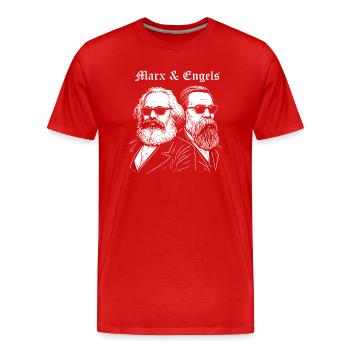 Marx & Engels with black Sunglasses - Men's Premium Organic T-Shirt - red - Front - Damien (186cm)