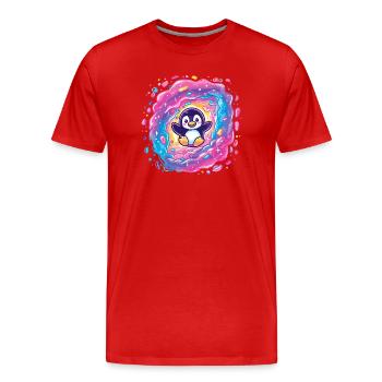 Manchot coloré dans le portail vortex - T-shirt bio Premium Homme - rouge - Devant - Damien (186cm)