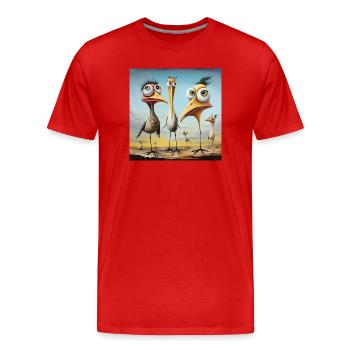 Coastal Gossip: Bizarre Bird Troop - Men's Premium Organic T-Shirt - red - Front - Damien (186cm)