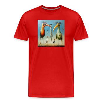 Surreal flock of birds on the beach - Men's Premium Organic T-Shirt - red - Front - Damien (186cm)