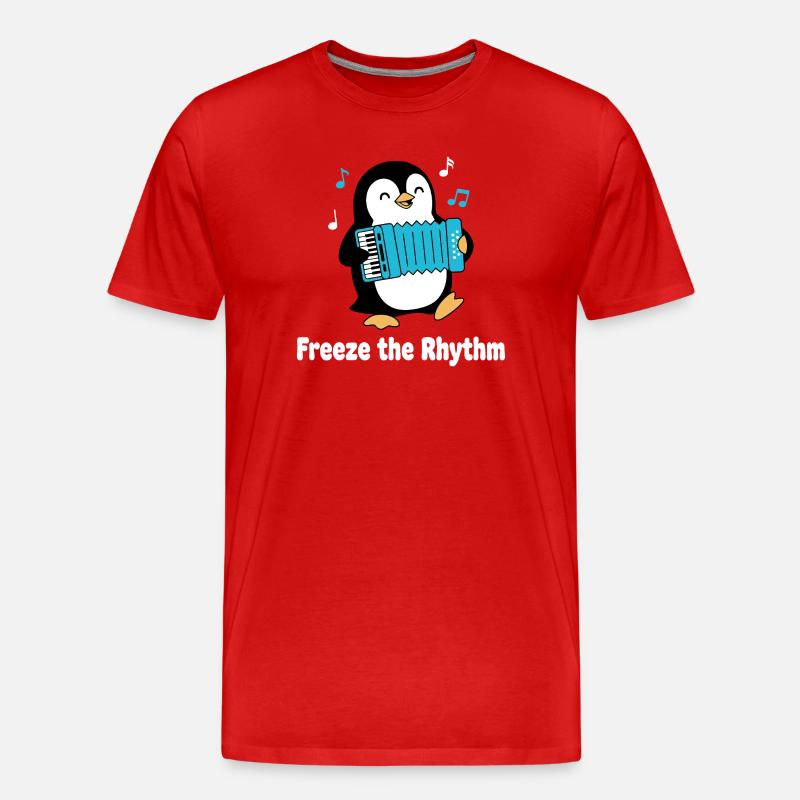Penguin mit Akkordeon - Männer Premium Bio T-Shirt - Rot