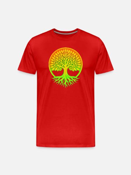 Lebensbaum im Regenbogenkreis - Männer Premium Bio T-Shirt - Rot