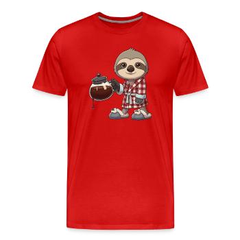 Funny Sloth Coffee Lover Morning Brew - Men's Premium Organic T-Shirt - red - Front - Damien (186cm)