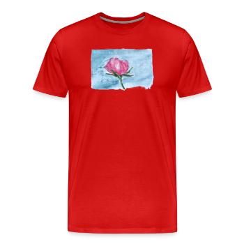Rose aquarelle sur bleu ciel - T-shirt bio Premium Homme - rouge - Devant - Damien (186cm)