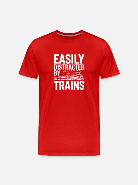 Easily Distracted by Trains - Men's Premium Organic T-Shirt - red