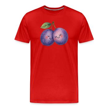 Deux prunes amoureuses de la Saint-Valentin avec amour - T-shirt bio Premium Homme - rouge - Devant - Damien (186cm)
