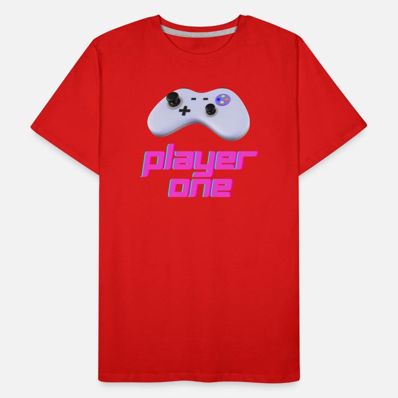 Neon Retro Controller Spieler Eins Männer Premium Bio T-Shirt