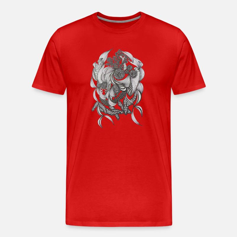 Schwarzweiß Flora Muster - Männer Premium Bio T-Shirt - Rot