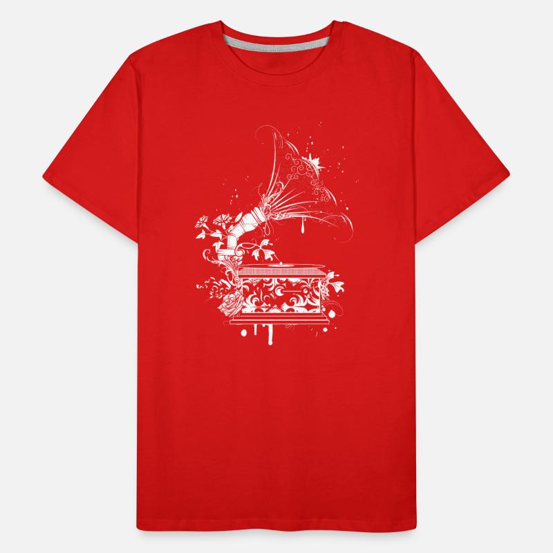Nostalgisches Grammophon – florale Line Art Männer Premium Bio T-Shirt