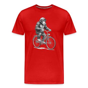 Monochrome Monkey Cyclist - Men's Premium Organic T-Shirt - red - Front - Damien (186cm)