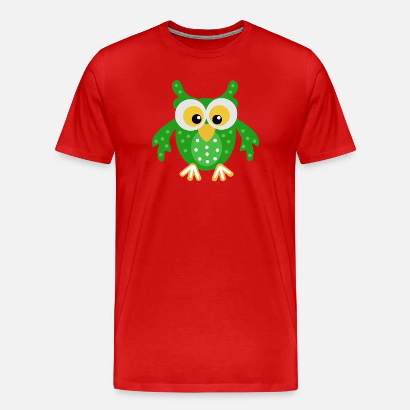 Grüne Eule mit Punkten - Männer Premium Bio T-Shirt - Rot