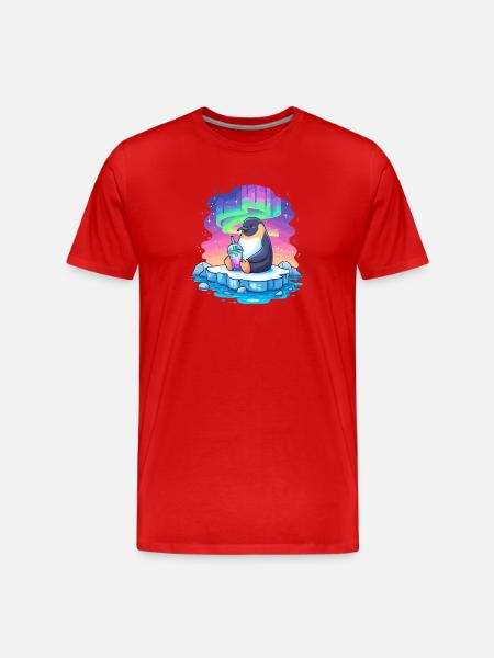Pinguin am Polarlicht Drink - Männer Premium Bio T-Shirt - Rot