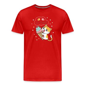 Chat gourmand avec glace pastel - Men's Premium Organic T-Shirt - red - Front - Damien (186cm)