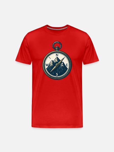 Compass Mountain Trek Azimut Hiking Gift - Men's Premium Organic T-Shirt - red
