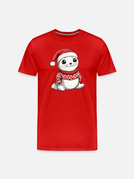 Robbe Tier Weihnachten Xmas - Männer Premium Bio T-Shirt - Rot