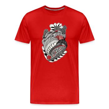 Schwarz-Weiß Doodle mit Rotakzenten - Männer Premium Bio T-Shirt - Rot - Vorne - Damien (186cm)