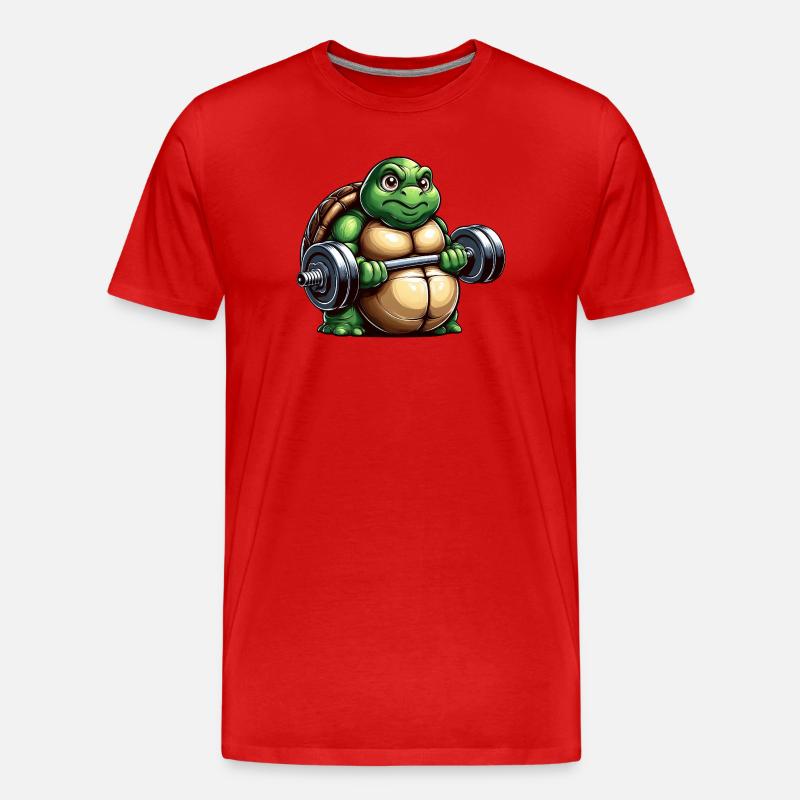 Grim Turtle Dumbbell Training Workout - Men's Premium Organic T-Shirt - red