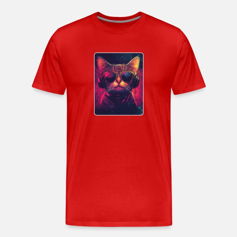 Coole DJ Katze mit Sonnenbrille - Männer Premium Bio T-Shirt - Rot