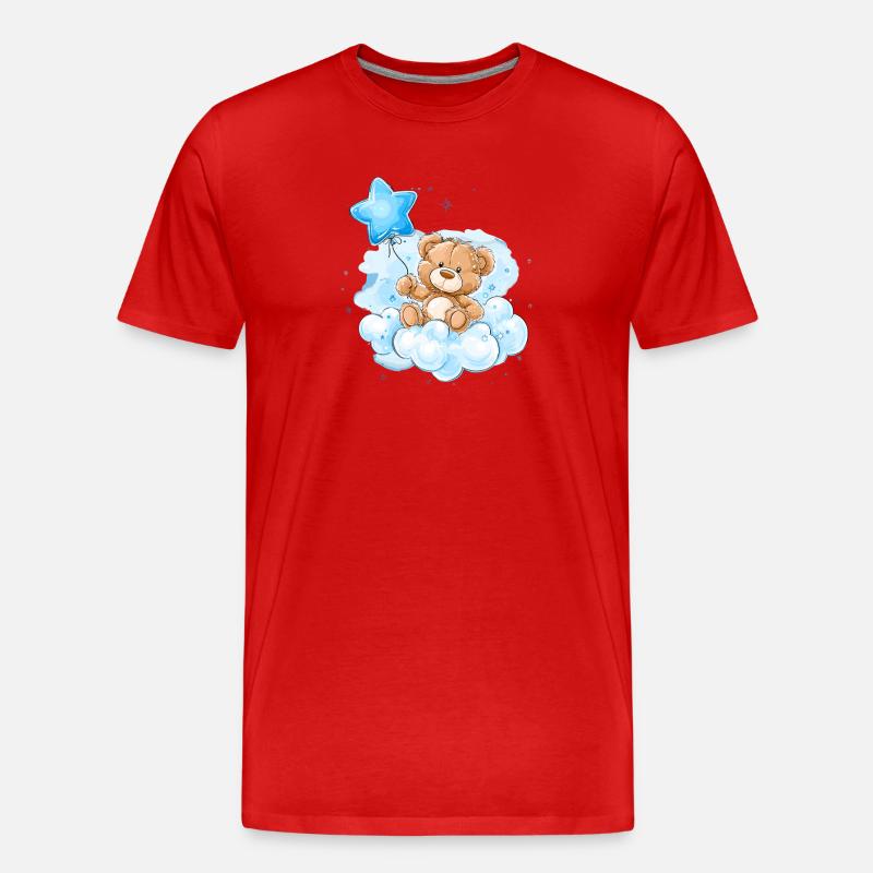 Teddy auf Wolken Ballon - Männer Premium Bio T-Shirt - Rot