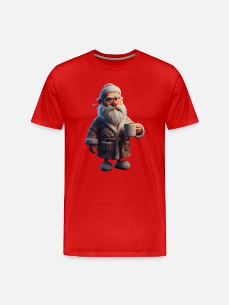 Grummeliger Winteropa mit Kaffeebecher Santa - T-shirt bio Premium Homme - rouge