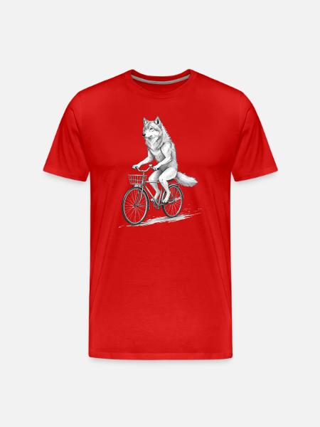 Wolf Cyclist on Bike - Men's Premium Organic T-Shirt - red
