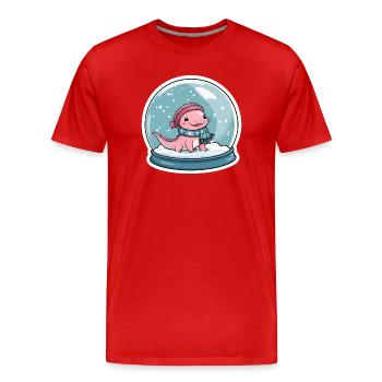 Axolotl in the snow globe - Men's Premium Organic T-Shirt - red - Front - Damien (186cm)