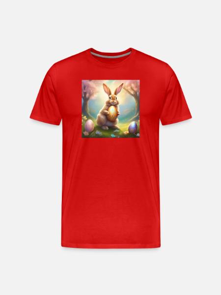 Spring bunny with gold Easter egg - Men's Premium Organic T-Shirt - red