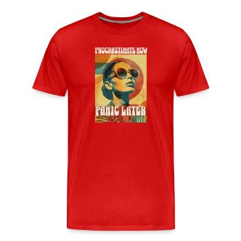 Retro Procrastinate Vibes - Men's Premium Organic T-Shirt - red - Front - Damien (186cm)