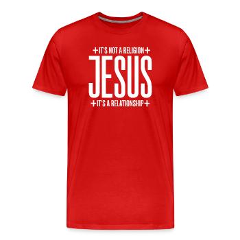 Jesus: Es ist eine Beziehung, keine Religion - Männer Premium Bio T-Shirt - Rot - Vorne - Damien (186cm)