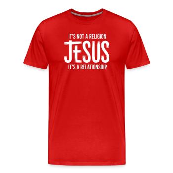 Ce n’est pas une religion, c’est une relation, Jésus - T-shirt bio Premium Homme - rouge - Devant - Damien (186cm)