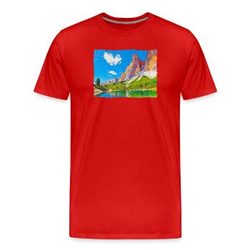 Lac dans les Dolomites avec effet peinture - T-shirt bio Premium Homme - rouge - Devant - Damien (186cm)