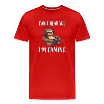 Gamer sloth with headset - Men's Premium Organic T-Shirt - red - Front - Damien (186cm)
