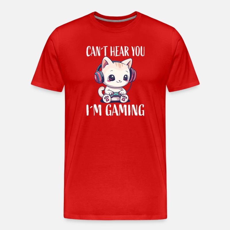 Katzen Gaming beim Zocken - Männer Premium Bio T-Shirt - Rot