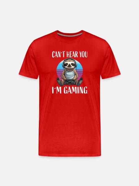 Gamer Sloth at Retro Sunset - Men's Premium Organic T-Shirt - red