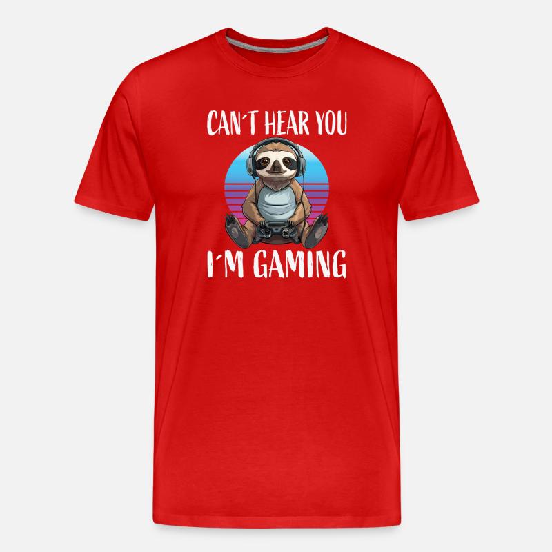 Gamer Sloth im Retro Sunset - Männer Premium Bio T-Shirt - Rot