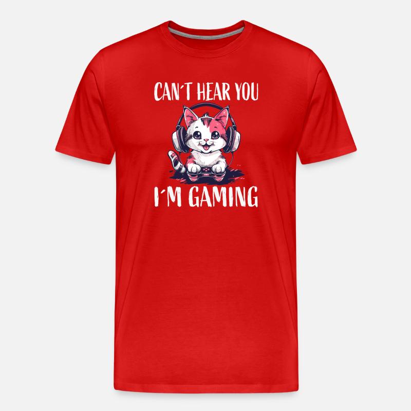 Katzengamer mit Kopfhörern - Männer Premium Bio T-Shirt - Rot