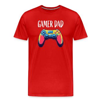 Gamer Dad Neon Controller - Männer Premium Bio T-Shirt - Rot - Vorne - Damien (186cm)