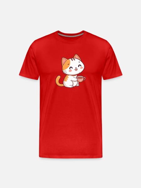 Cat cartoon hot mug - Men's Premium Organic T-Shirt - red